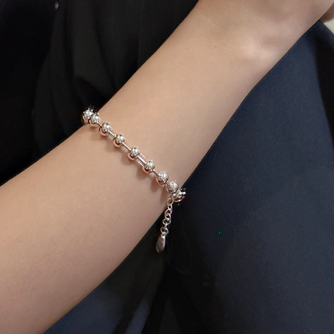 Pulsera Minimalista de Plata de Ley 925 con Cuentas Redondas para Mujer Pulsera de Cadena Ajustable Pulida de Moda Joyería Regalo