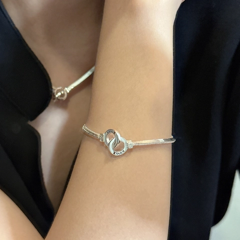 Koreanischer Stil S925 Sterlingsilber Doppelter Ineinandergreifender Ring Schlangenknochenkette Armband Minimalistisch Damen Schmuck