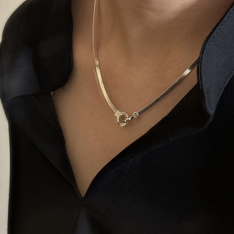 S925 Sterling Zilveren Dubbele Ring Interlocking Halsketting Minimalisme Platte Slangenketting Sieraden Voor Vrouwen Cadeau