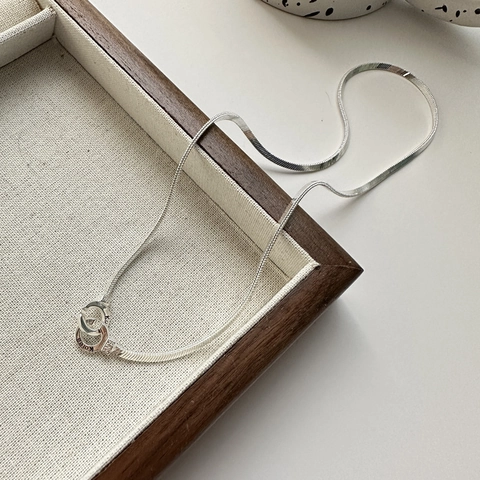 S925 Sterling Zilveren Dubbele Ring Interlocking Halsketting Minimalisme Platte Slangenketting Sieraden Voor Vrouwen Cadeau