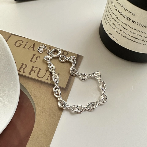 Pulsera de Eslabones de Infinito con Nudo Retorcido de Plata de Ley S925 Para Mujer Joyería de Cadena Geométrica de Moda Minimalista