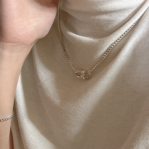 S925 Sterling Zilveren Dubbele Ring Halsketting Vrouwen Minimalistisch Cubaanse Ketting Sleutelbeen Ketting Korea Letter Gravering Sieraden