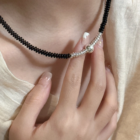 925 Sterlingsilber Halskette Mit Schwarzen Onyxperlen Für Damen Minimalistischer Choker Im Koreanischen Stil Schmuck