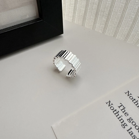 Anello Aperto a Strisce in Argento Sterling S925 per Donna Minimalista Irregolare Geometrico Superficie Larga Regolabile Gioielli di Moda