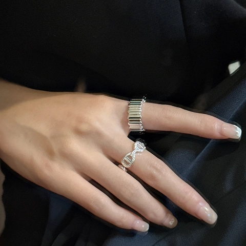 Anello Aperto a Strisce in Argento Sterling S925 per Donna Minimalista Irregolare Geometrico Superficie Larga Regolabile Gioielli di Moda