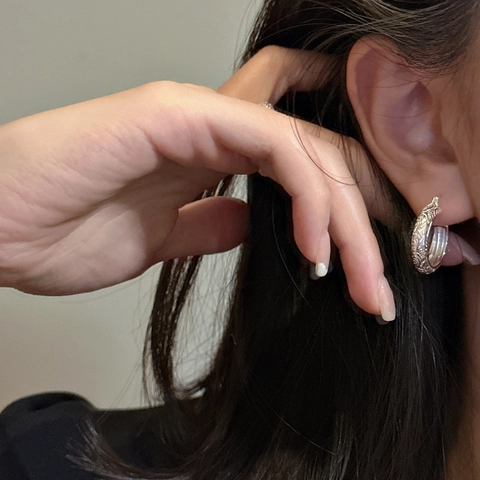 Pendientes de Aro de Plata de Ley S925 Patrón Arabesco Diseño Floral Grabado Vintage Joyas Personalizadas para Mujer