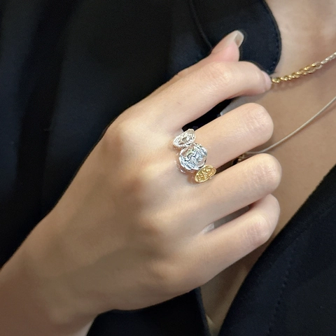Anillo de Retrato en Relieve de Moneda de Plata de Ley S925 Vintage Tonos Mixtos Oro Plata Anillo Ajustable Abierto para Mujer Joyería