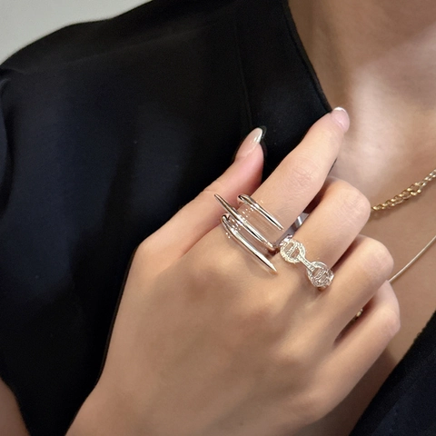 925 Sterlingsilber Mehrlagiger Verschlungener Spitzer Offener Ring Minimalistischer Geometrischer Klauenring Verstellbarer Schmuck Damen