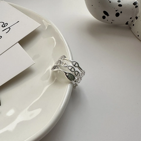 Koreanischer Ring aus 925er Sterlingsilber mit dreischichtigem Schweinenasen-Design Minimalistischer Verstellbarer Schmuck für Damen
