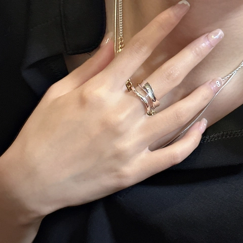 925 Sterlingsilber Doppelschicht Geometrisch Ring Für Damen Minimalistisch Verstellbar Offener Wellenring Mode Finger Schmuck Zubehör