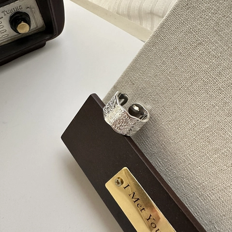 Vintage 925 Sterling Silber Breiter Ring Für Damen Geschnitztes Rankenmuster Wellenkante Verstellbarer Offener Fingerring Mode INS Schmuck