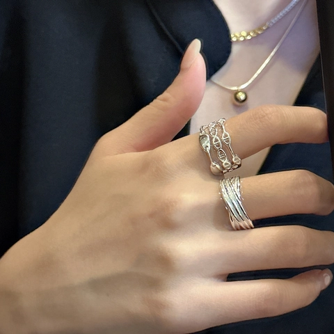 Koreanischer Ring aus 925er Sterlingsilber mit dreischichtigem Schweinenasen-Design Minimalistischer Verstellbarer Schmuck für Damen