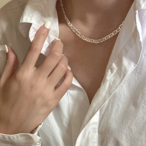 S925 Sterling Silver Anchor Link Necklace For Women Minimalist Pig Nose Chain Korean Style Polished Choker Jewelry Daily