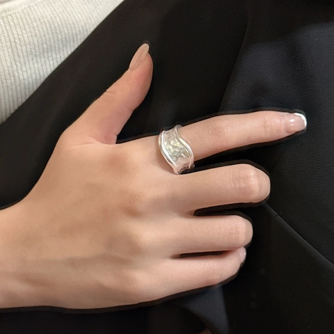 925 Sterlingsilber Minimalistisch Gehämmerte Textur Offener Ring Verstellbares Mattes Silberband Für Damen Ins Stil Mode Schmuck Geschenk