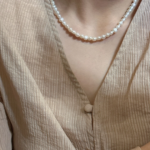 S925 Sterling Silver Irregular Freshwater Pearl Necklace For Women Minimalist Baroque Pearl Choker Heart Pendant Jewelry