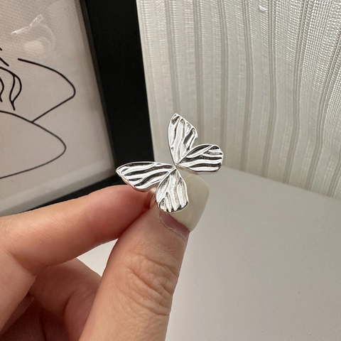 S925 Sterling Silver Butterfly Ring For Women Minimalist Adjustable Open Finger Ring 3D Textured Butterfly Design Fashion Jewelry
