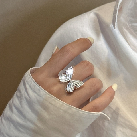 S925 Sterling Silver Butterfly Ring For Women Minimalist Adjustable Open Finger Ring 3D Textured Butterfly Design Fashion Jewelry