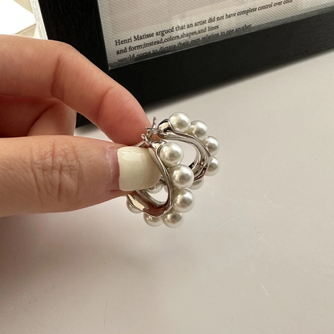 Pendientes de Aro de Plata de Ley 925 Perla Artificial Elegante Francés Forma de U Minimalista Joyería para Mujeres