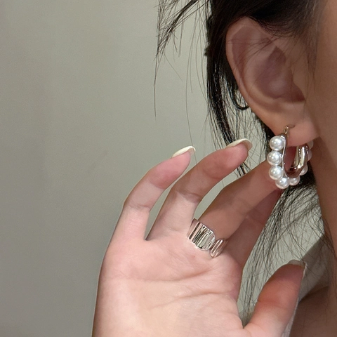 Pendientes de Aro de Plata de Ley 925 Perla Artificial Elegante Francés Forma de U Minimalista Joyería para Mujeres