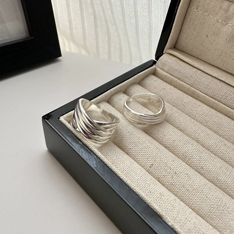 S925 Sterlingsilber Mehrlagig Verflochten Geometrischer Offener Ring Für Damen Minimalistisch Verstellbarer Fingerring