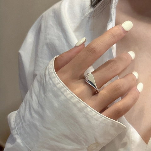 S925 Sterling Silver Heart Shaped Open Adjustable Ring Minimalist Polished Wide Finger Ring For Women Fashion Jewelry