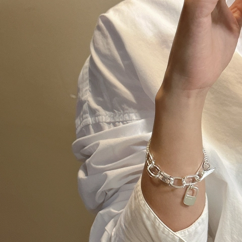 S925 Sterlingsilber Schweinenase Doppelkette Armband Für Damen Arabesken-Muster Clip-Charm-Armband Nischendesign Modeschmuck Geschenk