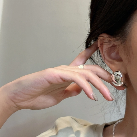 S925 Sterlingsilber Ovale Ohrstecker Für Damen Fashion Minimalistisch Glatt Hochglanzpoliert Spiegel-Finish Geometrische Ohrringe