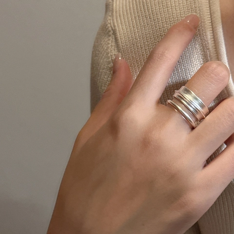 Minimalistisch 925 Sterlingsilber Doppelschicht Verstellbarer Ring Für Damen Matt Geometrisch Offen Fingerring Schmuck