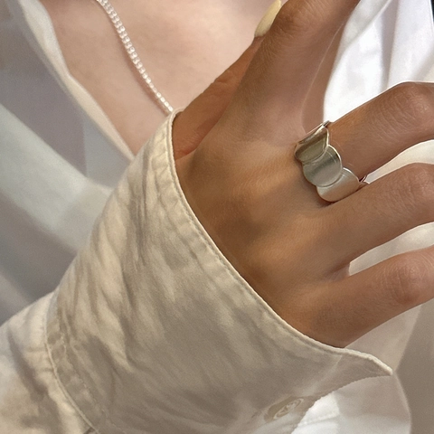 S925 Sterling Silber Matte Runde Ring Für Frauen Japanischer Stil Minimalistisches Geometrisches Design Verstellbarer Offener Ring