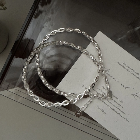 Collana a Catena a Spina di Pesce in Argento Sterling S925 Intrecciata a Mano per Donna Gioielli Minimalisti Stile Coreano
