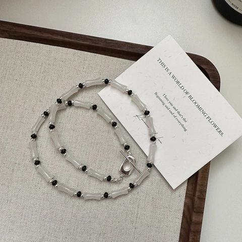Collana in Argento Sterling 925 a Forma di Bamboo Gioielli da Collo Fatti a Mano per Donna Design Coreano di Nicchia Accessorio Individuale
