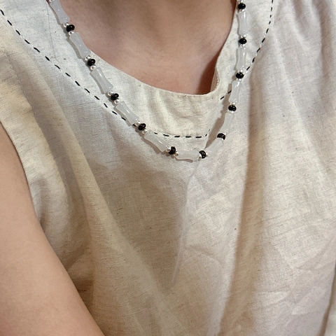 Collana in Argento Sterling 925 a Forma di Bamboo Gioielli da Collo Fatti a Mano per Donna Design Coreano di Nicchia Accessorio Individuale