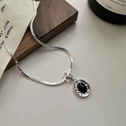 925 Sterling Silver Black Agate Wave Pendant Necklace Niche Design Vintage Minimalist Choker For Women Fashion Jewelry Gift