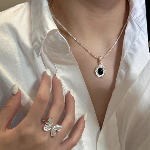 925 Sterling Silver Black Agate Wave Pendant Necklace Niche Design Vintage Minimalist Choker For Women Fashion Jewelry Gift