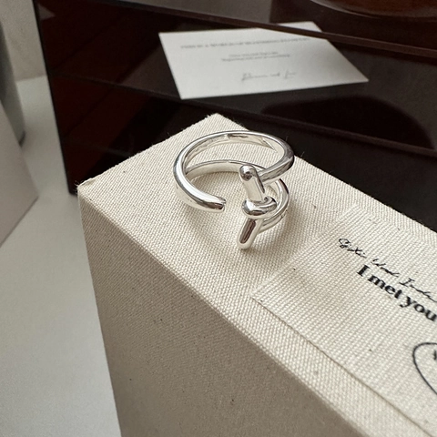 Koreanisch Minimalistisch 925 Sterlingsilber Doppelschicht Knoten Ring Damen Mode Poliert Geometrisch Verstellbar Schmuck Geschenk