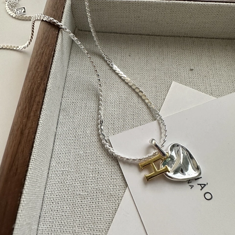 Collana con Pendente a Cuore in Argento Sterling 925 Con Lettera H Bicolore Oro Argento Donna Stile Coreano Gioielleria