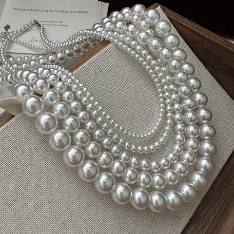 Collana con Perle Artificiali in Argento Sterling 925 Minimalista per Donna Elegante Girocollo in Perle Bianche Gioielli