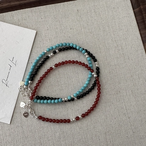 925 Sterlingsilber Perlenarmband Für Damen Einfaches Achat Türkis Verstellbares Handschmuck Herzanhänger Personalisiertes Geschenk