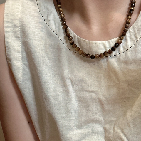 Collana di Perle di Occhio di Tigre in Argento Sterling 925 Bracciale Girocollo in Pietra Naturale Gioielli Retro Francese Donna
