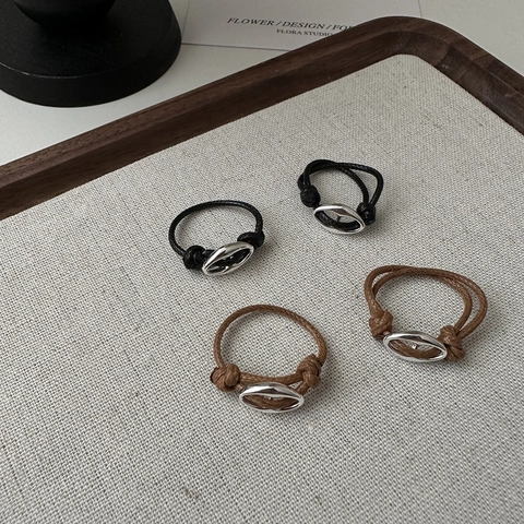 925 Sterling Silver Pig Nose Adjustable Ring For Women Vintage Woven Rope Finger Ring Minimalist Jewelry Gift