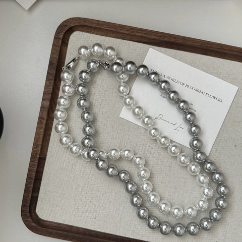 Collana Minimalista in Argento Sterling 925 con Grandi Perle Artificiali per Donna Catena Girocollo Perline Tonde Bianche Grigie Gioielli Regalo