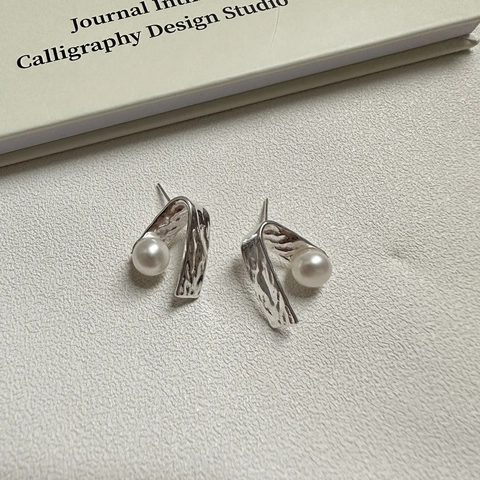S925 Sterling Zilveren Geometrische Getextureerde Parel Oorknopjes Voor Vrouwen Koreaanse Stijl Minimalistische Sieraden