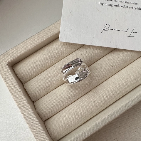 S925 Sterlingsilber Doppelschicht Offener Ring Für Damen Minimalistisch Breit Unregelmäßige Welle Verstellbarer Band Fingerring Schmuck