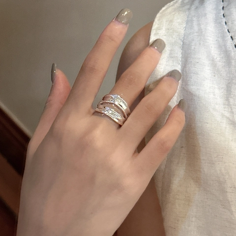 S925 Sterlingsilber Doppelschicht Offener Ring Für Damen Minimalistisch Breit Unregelmäßige Welle Verstellbarer Band Fingerring Schmuck