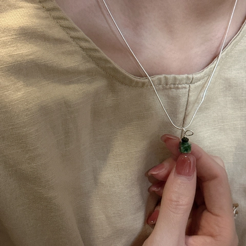 925 Sterling Silver Bowknot Green Square Zirconia Pendant Necklace For Women Minimalist Korean Style Snake Chain Jewelry Gift