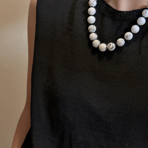S925 Sterling Silver Beaded Necklace Minimalist Agate Turquoise Clavicle Chain For Women Retro Marble Pattern Beads Jewelry