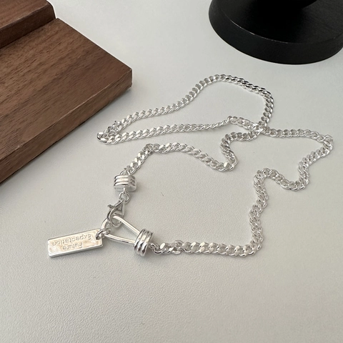Collar de Pendiente Minimalista de Plata de Ley 925 Grabado Future Expectation Letras Cadena de Eslabones Joyería para Mujer