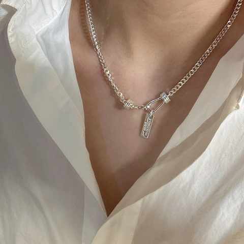 Collar de Pendiente Minimalista de Plata de Ley 925 Grabado Future Expectation Letras Cadena de Eslabones Joyería para Mujer