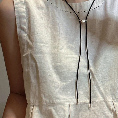S925 Sterlingsilber Herzanhänger Kordelkette Für Damen Französisch Retro Minimalistisch Verstellbare Knotenseilschmuck