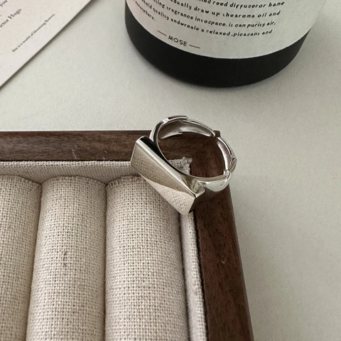 Minimalistischer 925 Sterlingsilber Rechteckiger Offener Ring Für Damen Ins Stil Poliert Verstellbar Geometrischer Fingerring